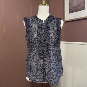 Rebecca Taylor Silk/Cotton Blend Ruffle Floral Sleeveless Blouse